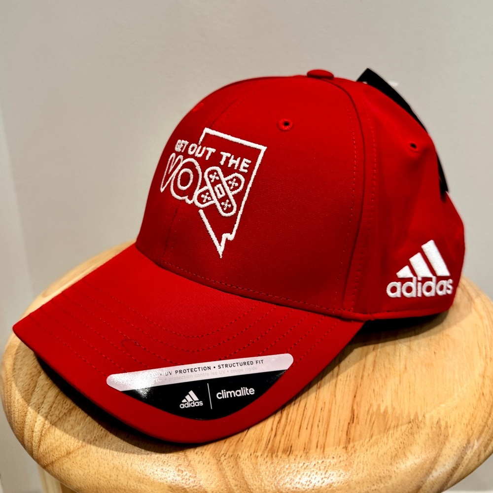 NWT “Get Out The Vax” Nevada Adidas Red Climalite Baseball Cap | Adjustable